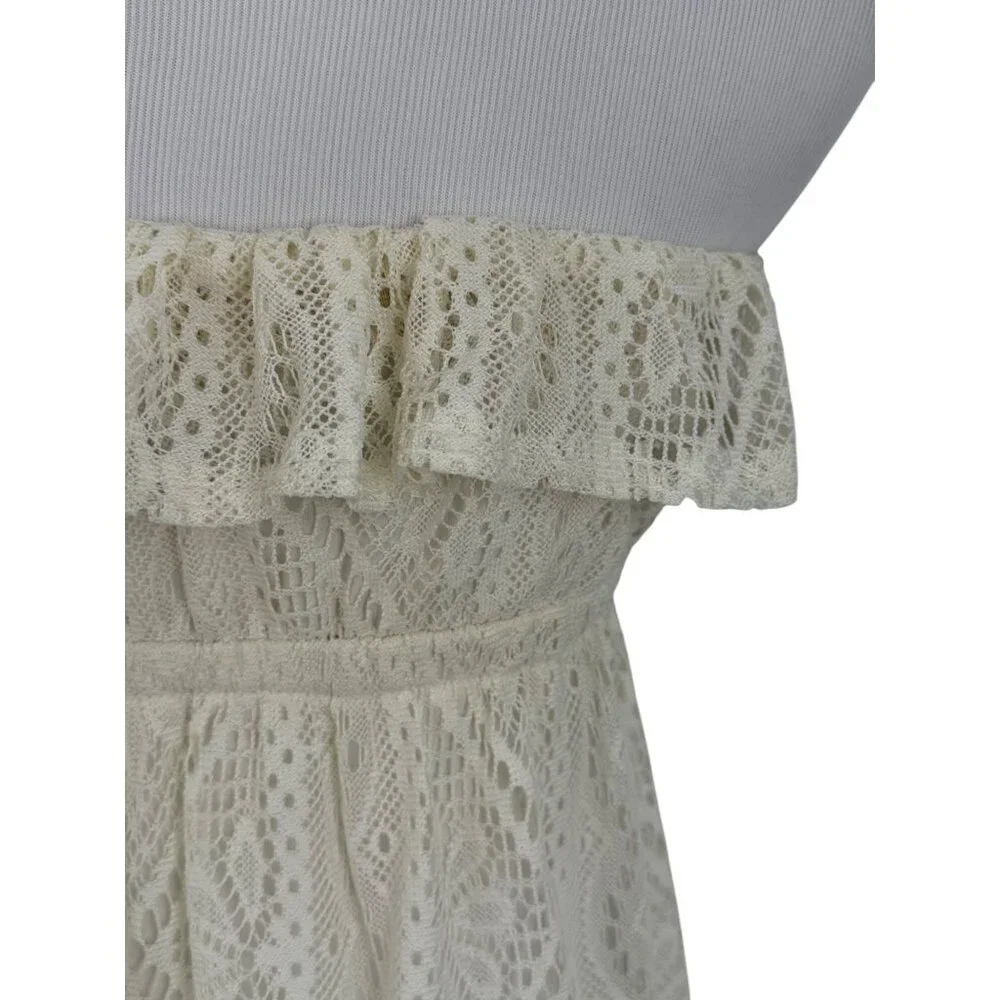 Vtg F21 Cream Lace Ruffle Hem Strapless Maxi Dress | Y2K Coquette Coastal Boho S - Picture 13 of 16